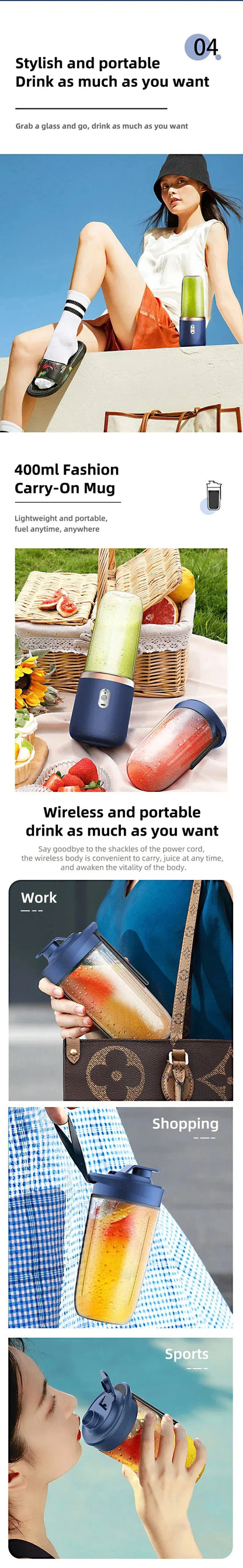 Mini Blender Portable USB 400ml