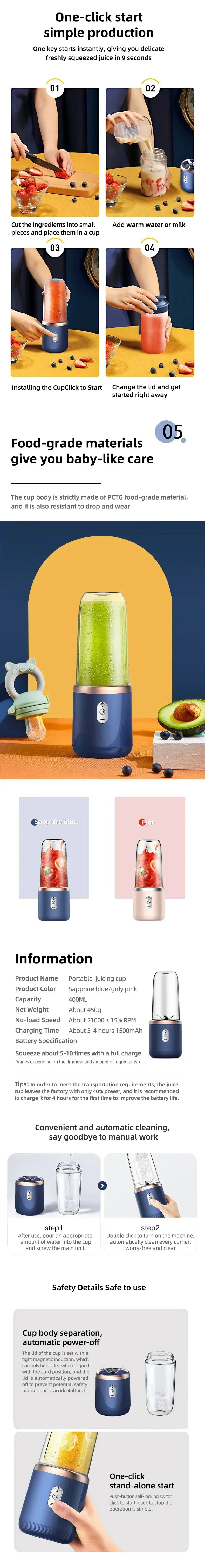 Mini Blender Portable USB Double Gobelet