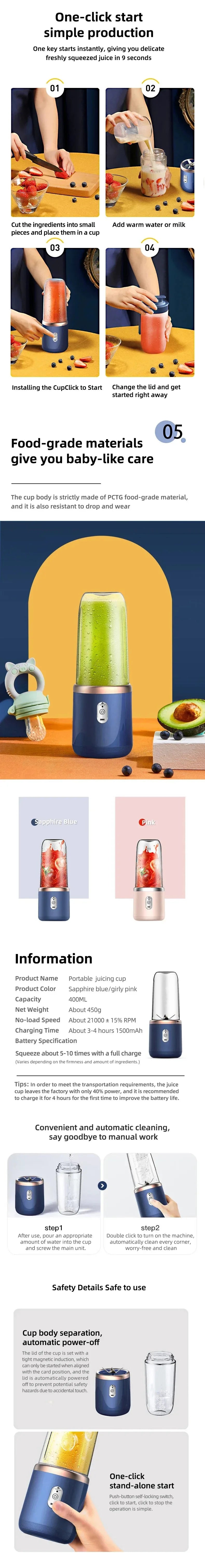 Mini Blender Portable USB 400ml